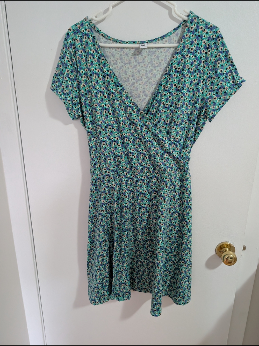 Simons Teal Floral Wrap Mini Dress